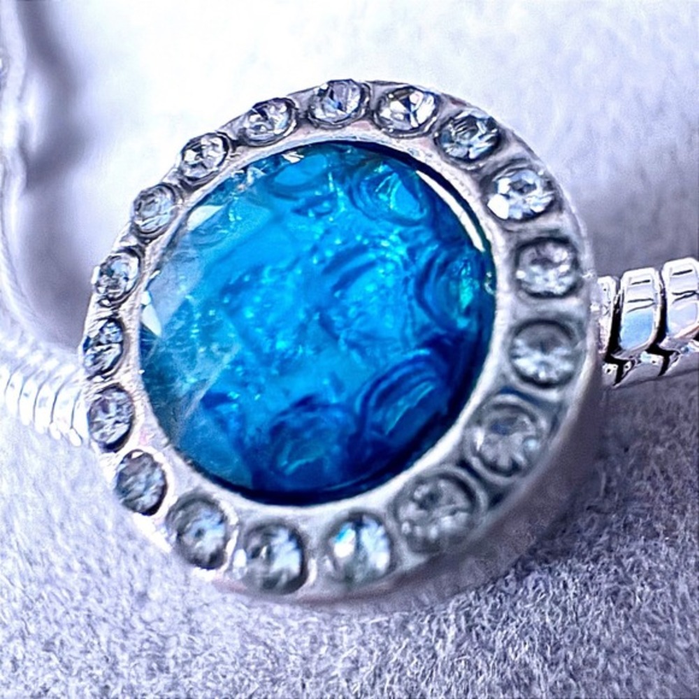 Turquoise Blue Crystal Halo Silver Tone Slide‎ Charm fits PANDORA